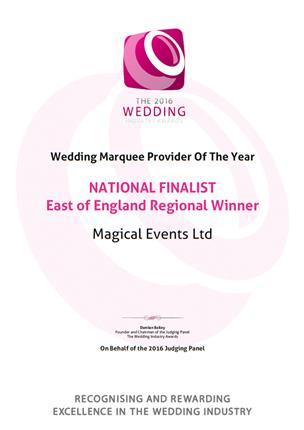 The 2016 Wedding Industry Awards, Wedding Marquee Provider Of The Year, National Finalist