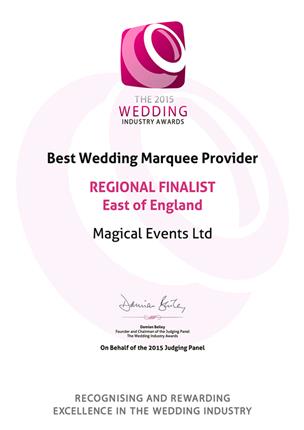 The 2015 Wedding Industry Awards, Wedding Marquee Provider Of The Year, Regional Finalist