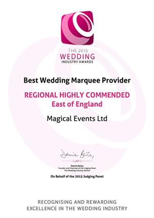 The 2015 Wedding Industry Awards, Wedding Marquee Provider Of The Year, Regional Highly Commended